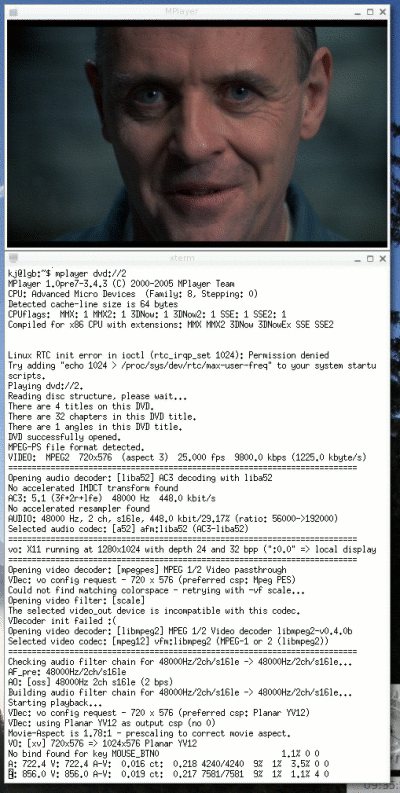 mplayer est ici lancé dans un xterm